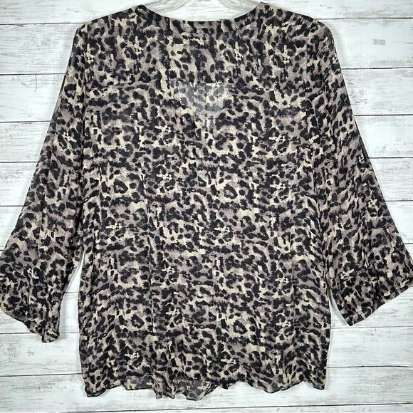 Kenneth Cole New York Silk Semi Sheer Pleated Front Camouflage Tunic XL - Picture 2 of 8